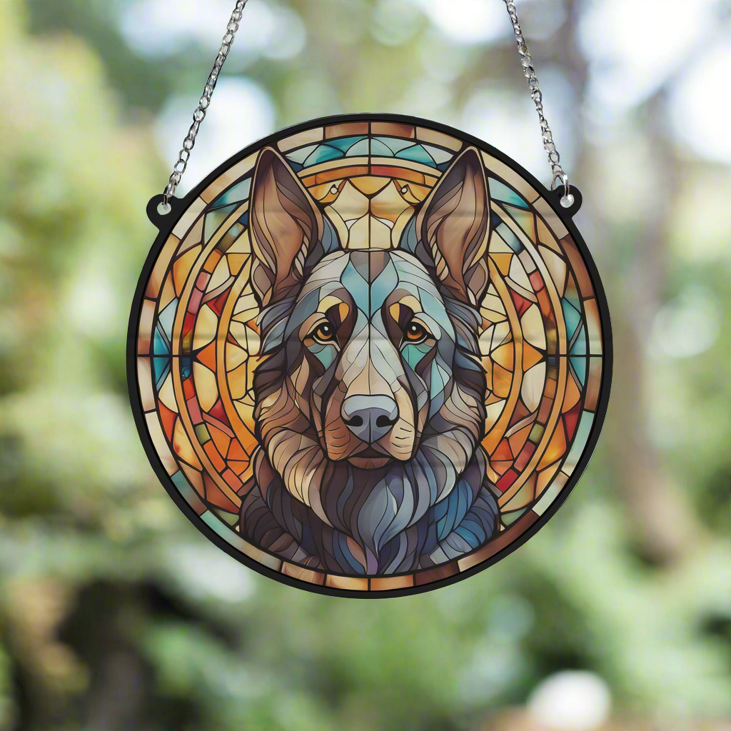 German Shepherd Black Stained Glass Effect Suncatcher