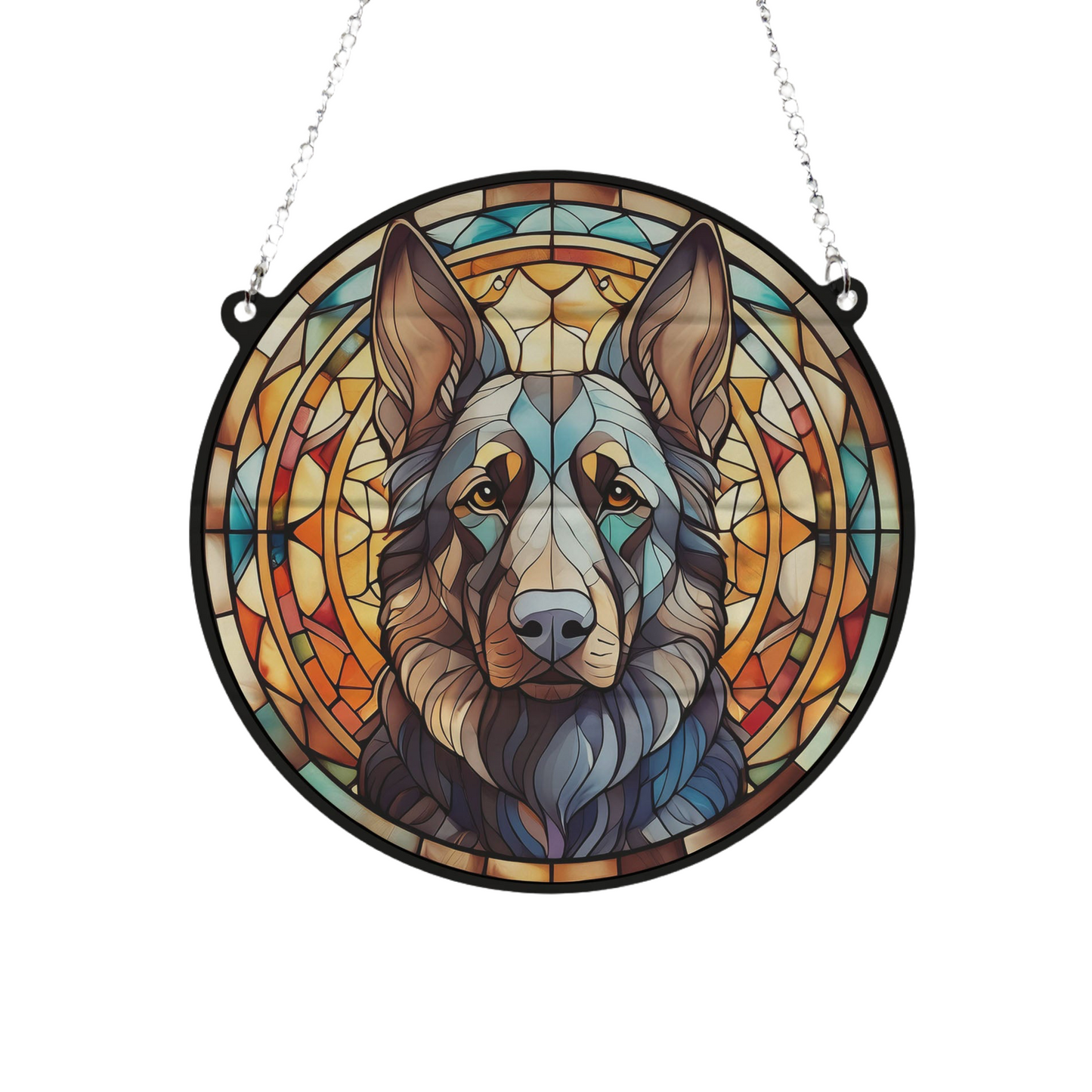 German Shepherd Black Stained Glass Effect Suncatcher