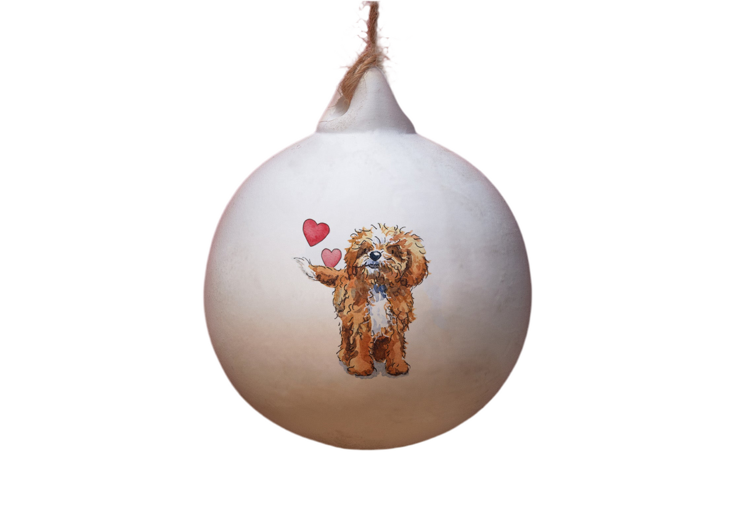 Cavapoo Red & White Ceramic Round Bauble