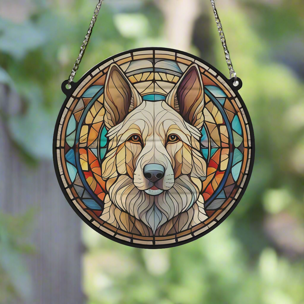 German Shepherd White Stained Glass Effect Suncatcher