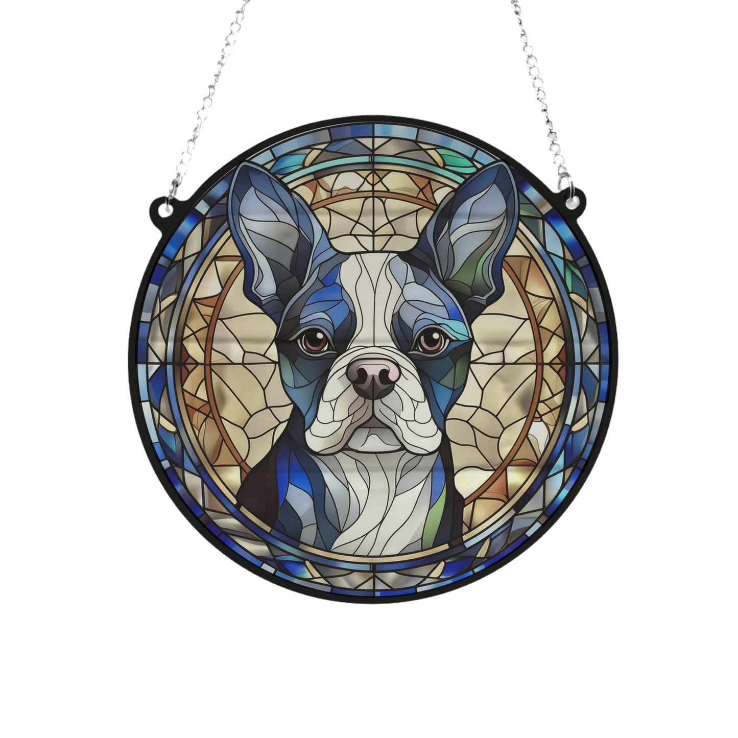 Boston Terrier Stained Glass Effect Suncatcher