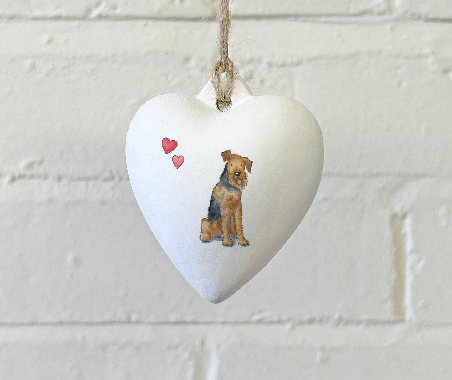 Airedale Terrier Ceramic Heart Bauble