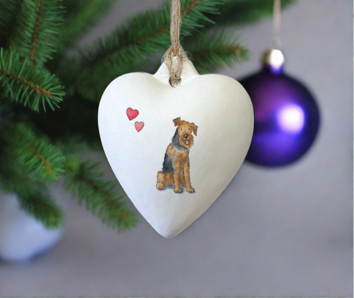 Airedale Terrier Ceramic Heart Bauble