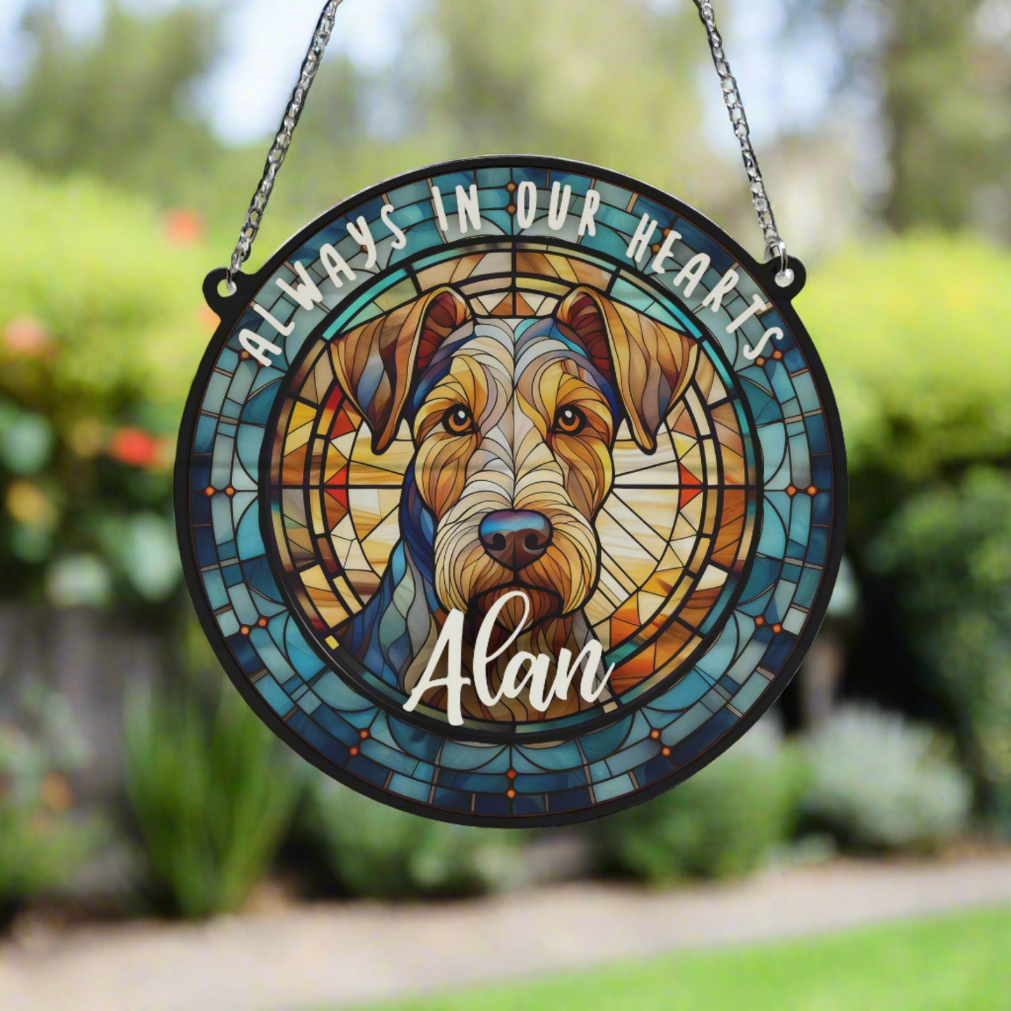 Airedale Terrier Memorial Stained Glass Effect Suncatcher