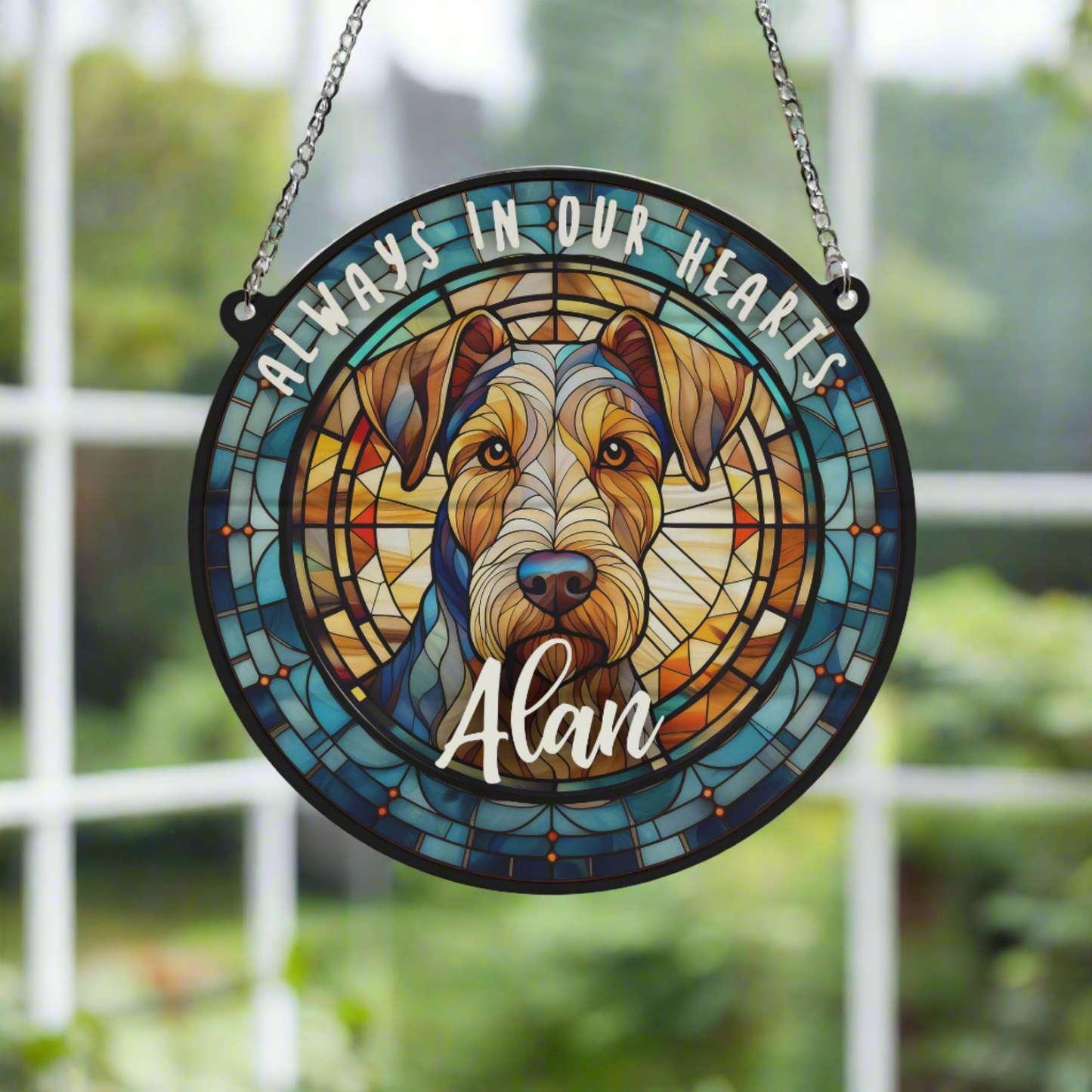 Airedale Terrier Memorial Stained Glass Effect Suncatcher