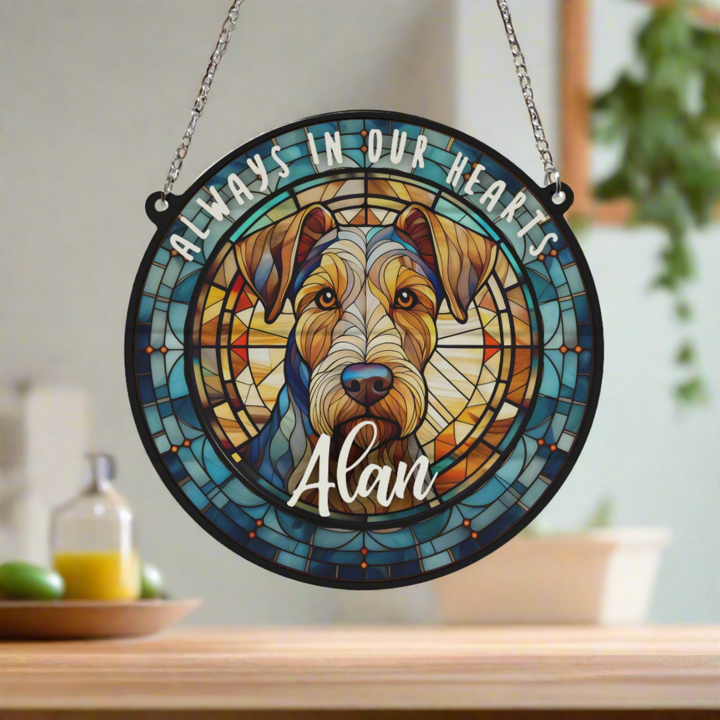 Airedale Terrier Memorial Stained Glass Effect Suncatcher