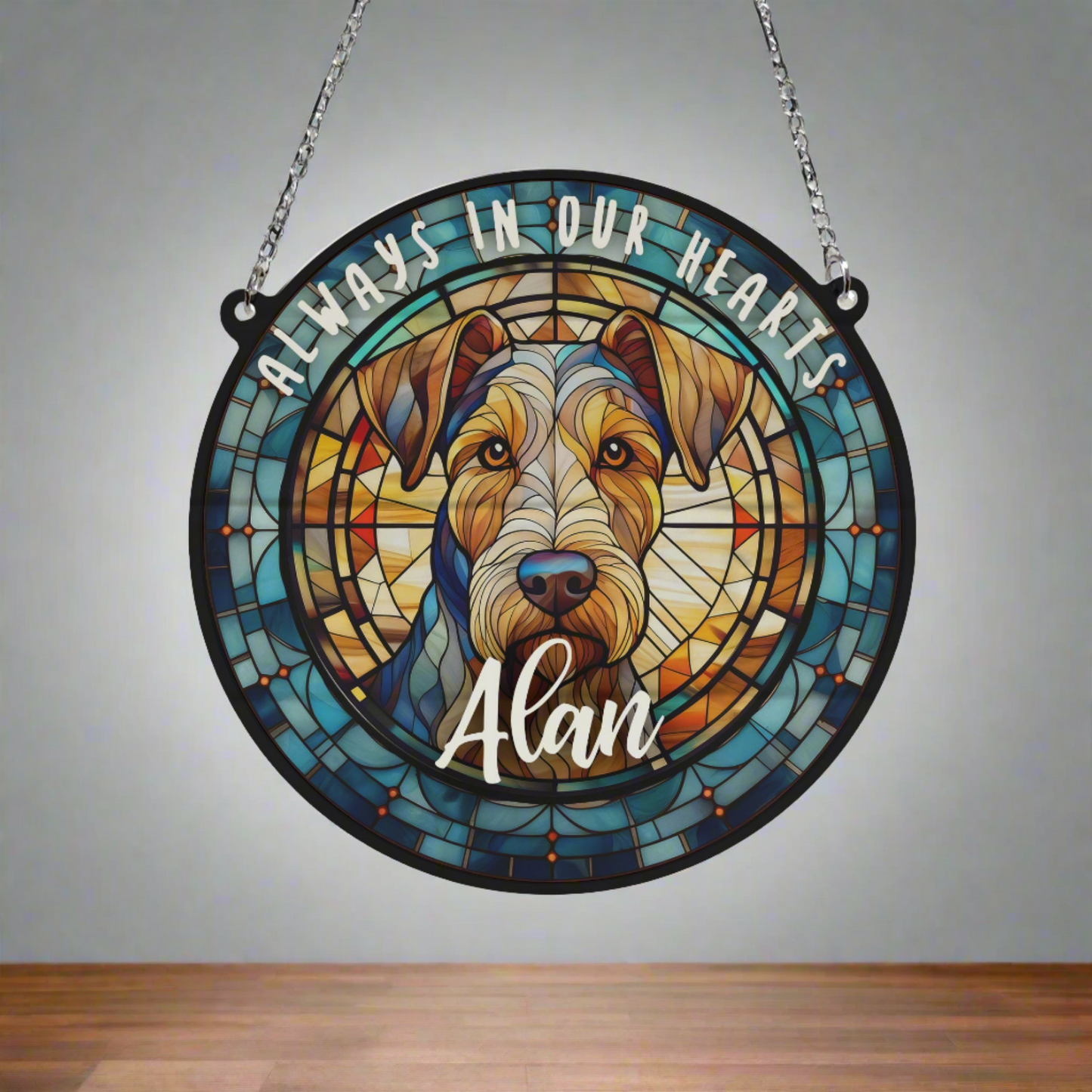 Airedale Terrier Memorial Stained Glass Effect Suncatcher