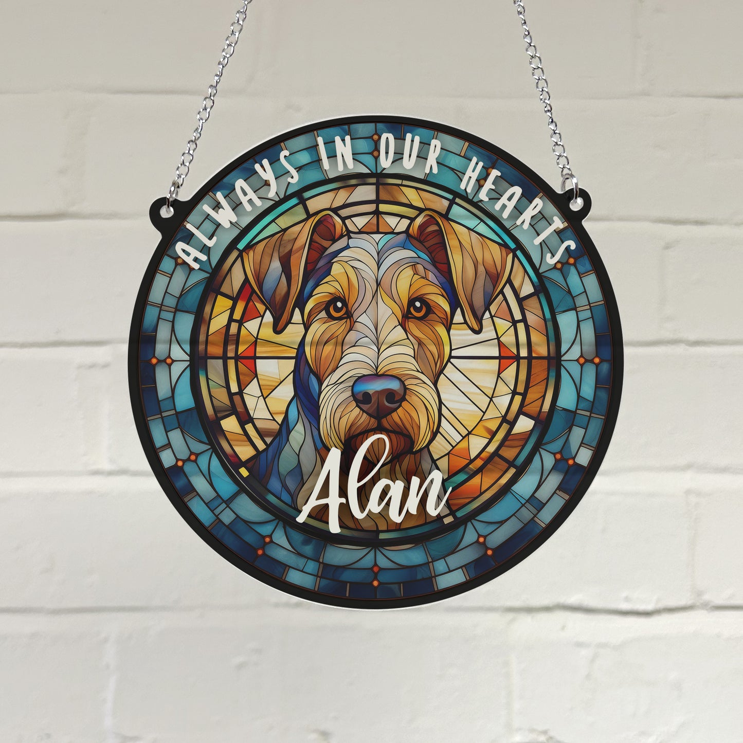 Airedale Terrier Memorial Stained Glass Effect Suncatcher