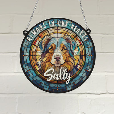 Australian Shepherd Memorial Stained Glass Effect Suncatcher