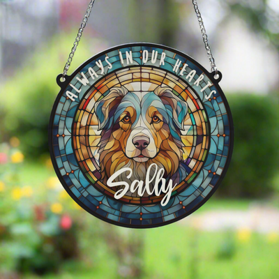 Australian Shepherd Memorial Stained Glass Effect Suncatcher