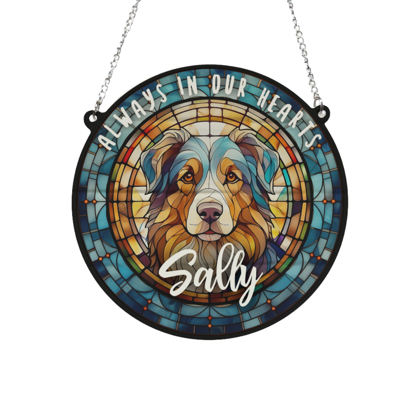 Australian Shepherd Memorial Stained Glass Effect Suncatcher