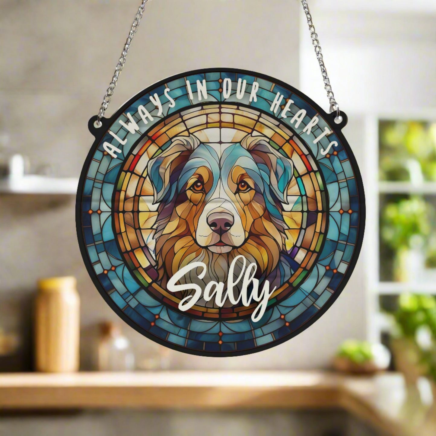 Australian Shepherd Memorial Stained Glass Effect Suncatcher