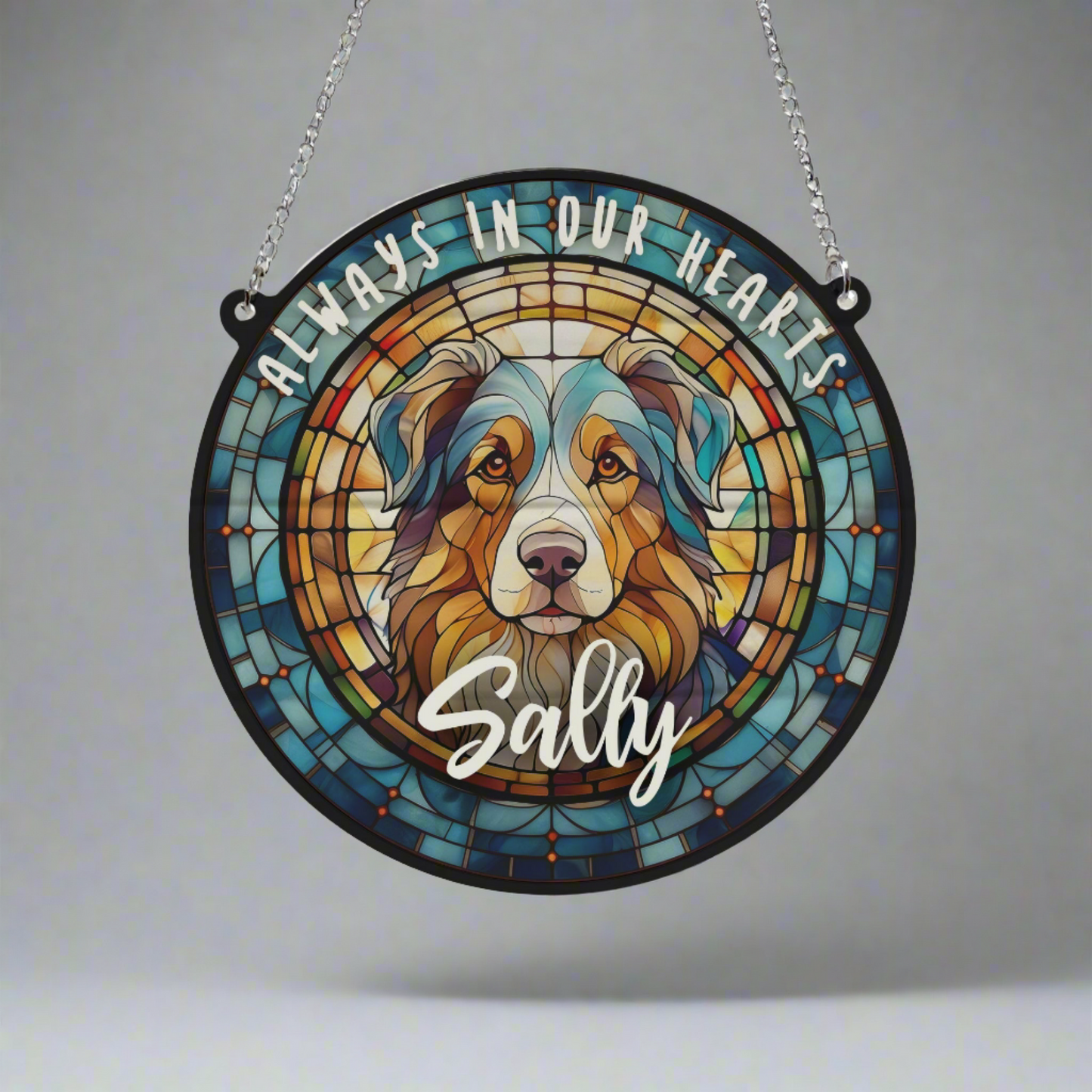 Australian Shepherd Memorial Stained Glass Effect Suncatcher