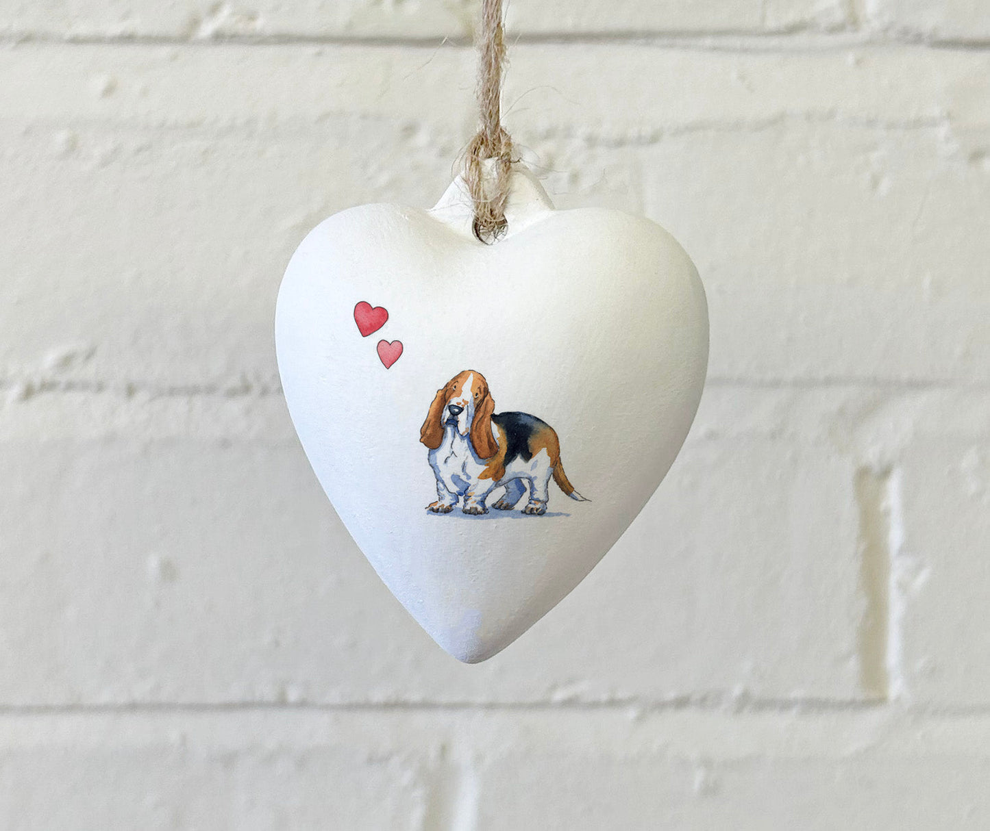 Basset Hound Ceramic Heart Bauble