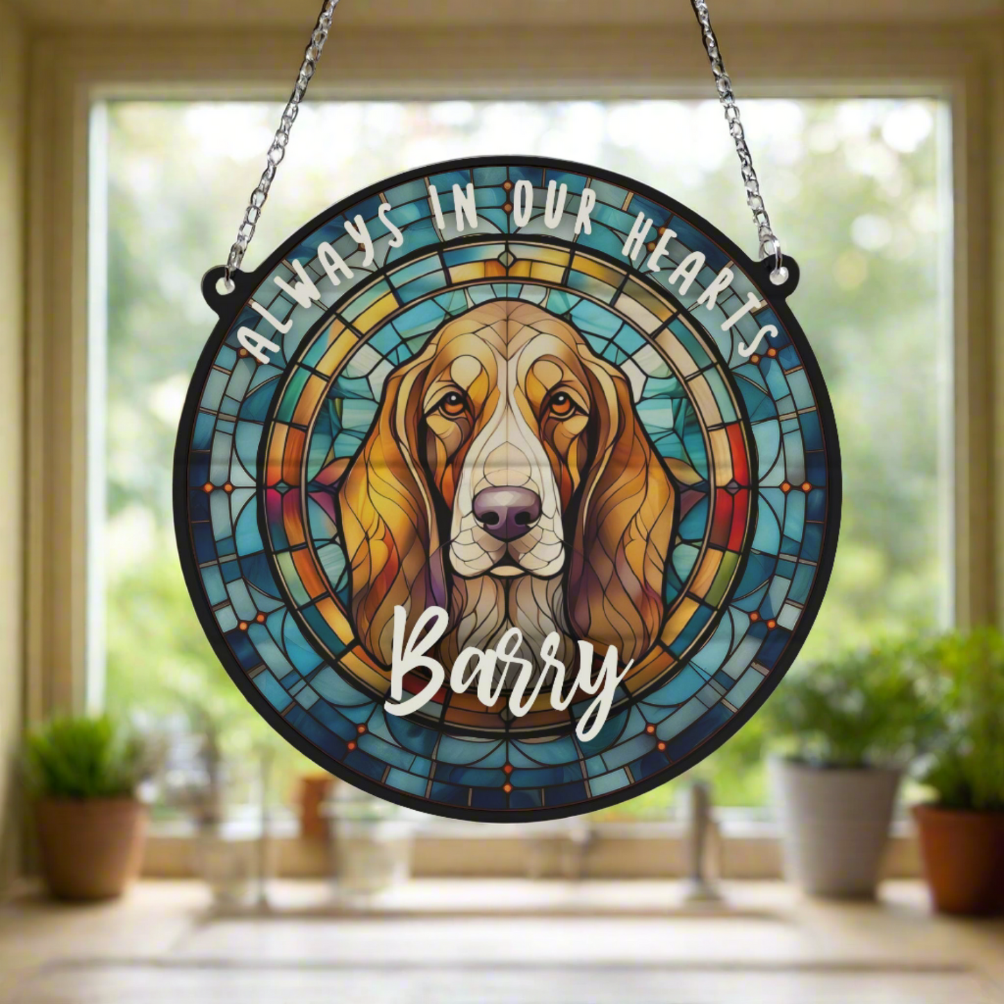 Basset Hound Memorial Stained Glass Effect Suncatcher