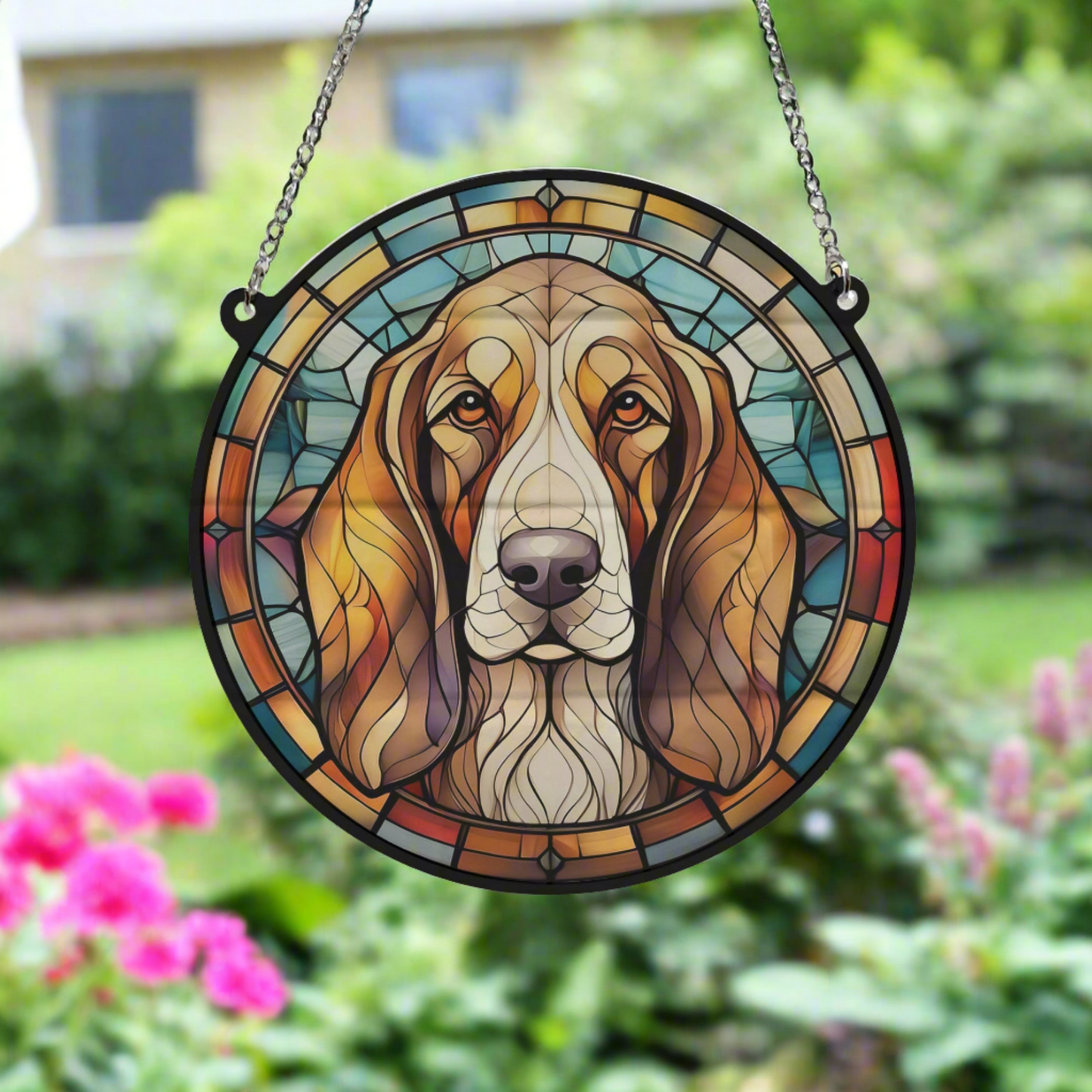 Basset Hound Stained Glass Effect Suncatcher