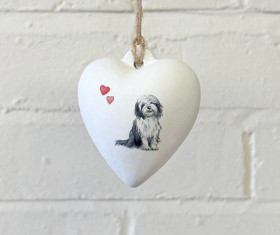 Bearded Collie Ceramic Heart Bauble