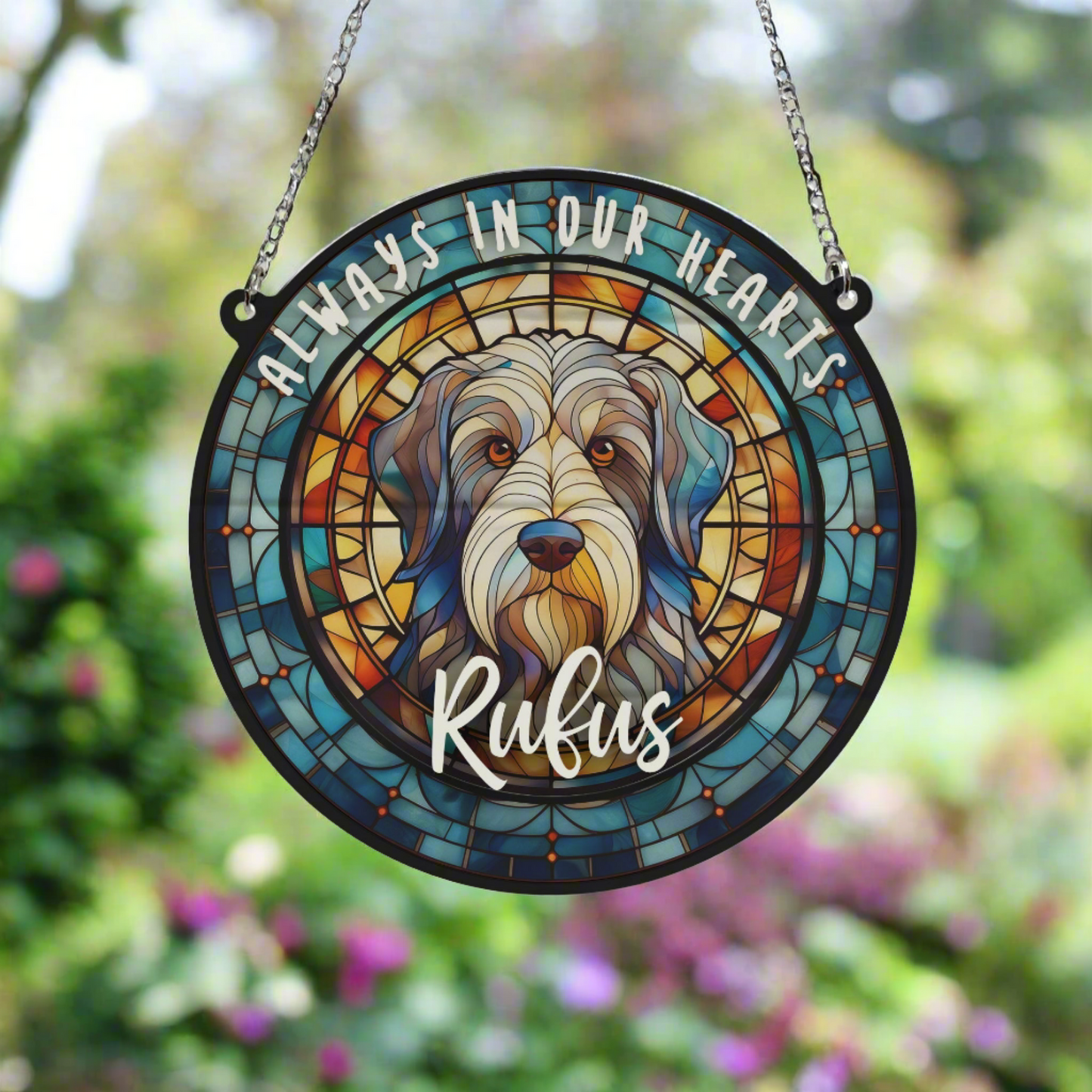 Bearded Collie Memorial Stained Glass Effect Suncatcher