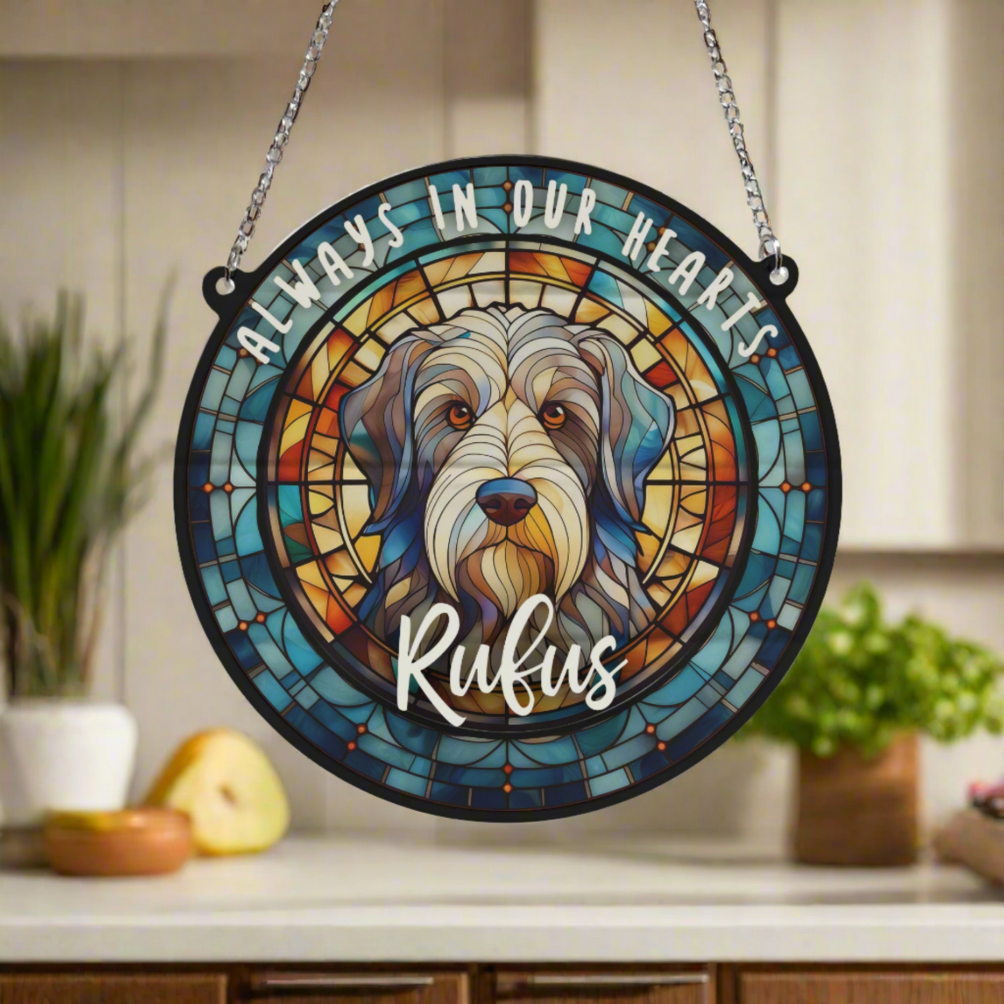 Bearded Collie Memorial Stained Glass Effect Suncatcher