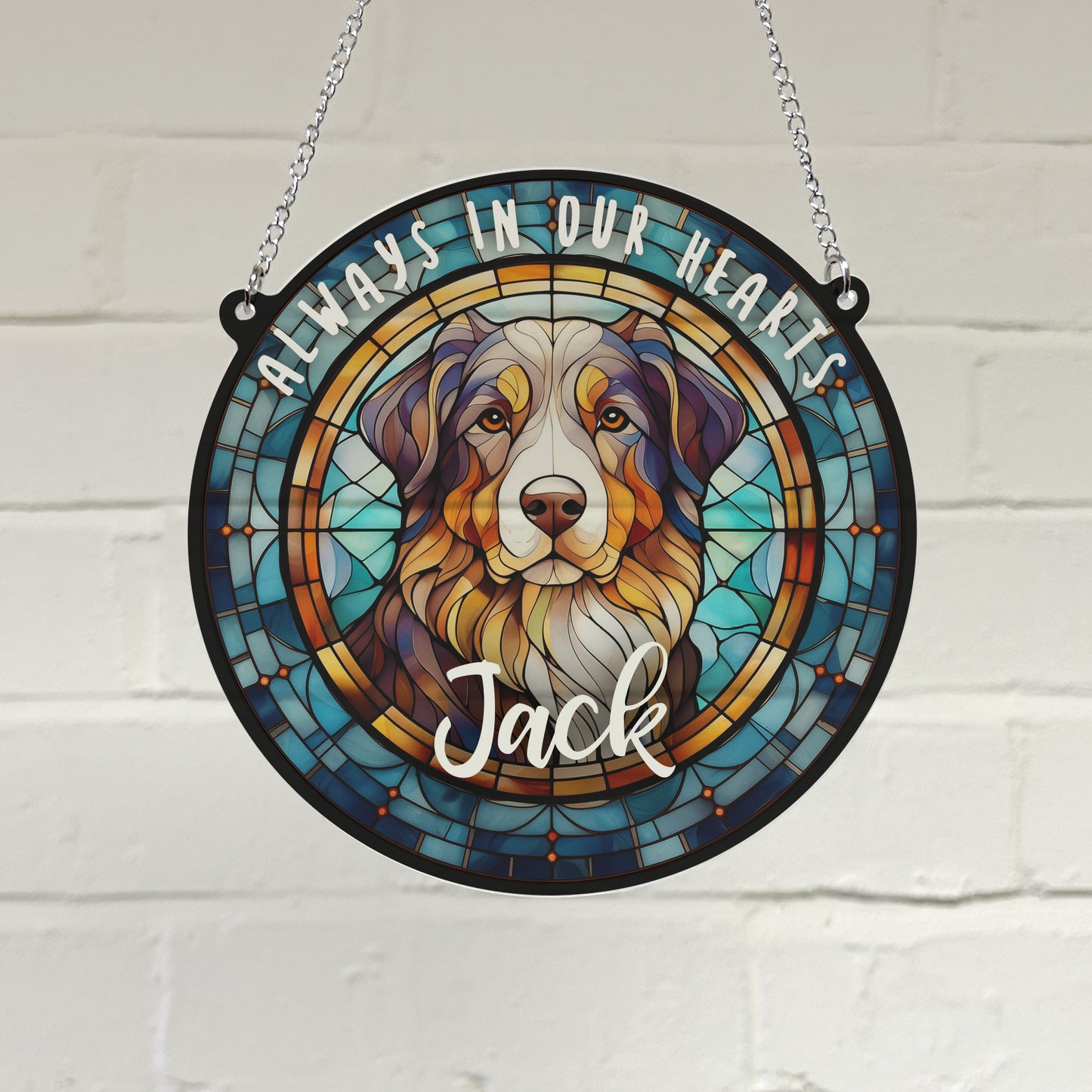 Bernese Mountain Dog Memorial Stained Glass Effect Suncatcher