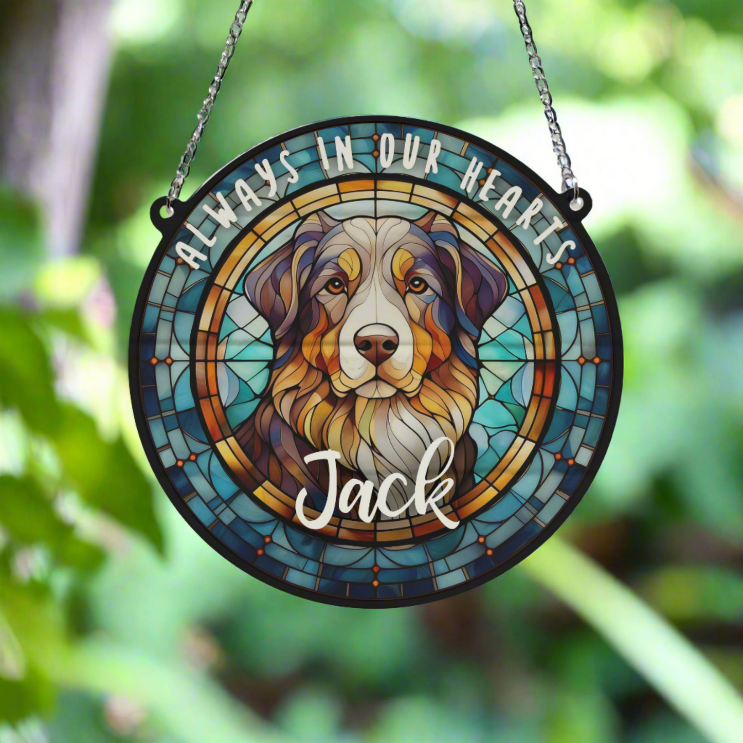 Bernese Mountain Dog Memorial Stained Glass Effect Suncatcher