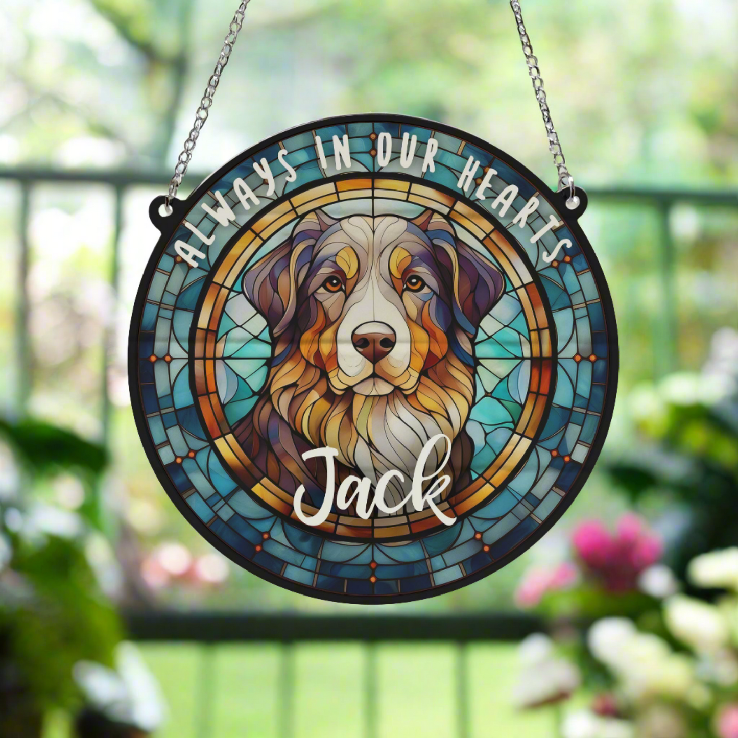 Bernese Mountain Dog Memorial Stained Glass Effect Suncatcher