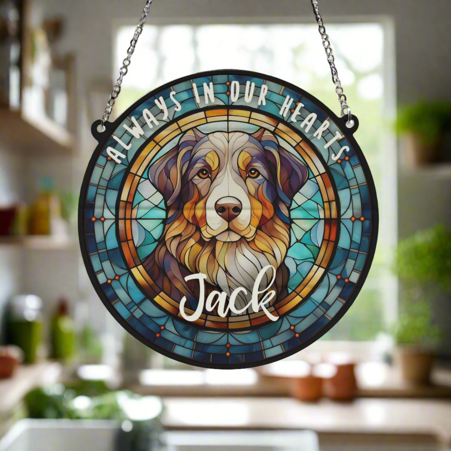 Bernese Mountain Dog Memorial Stained Glass Effect Suncatcher