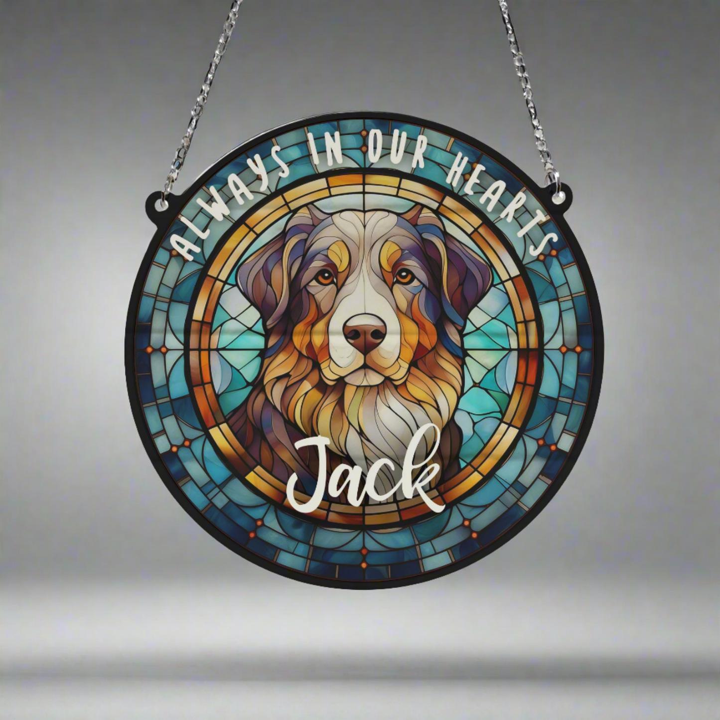 Bernese Mountain Dog Memorial Stained Glass Effect Suncatcher