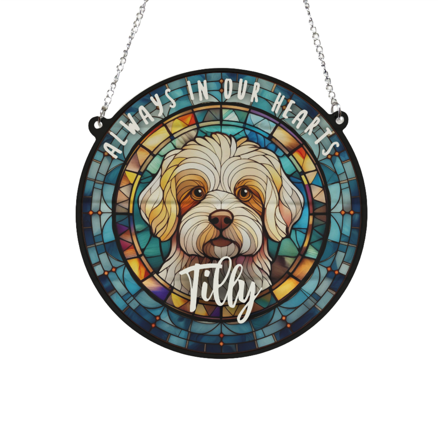 Bichon Frise Memorial Stained Glass Effect Suncatcher