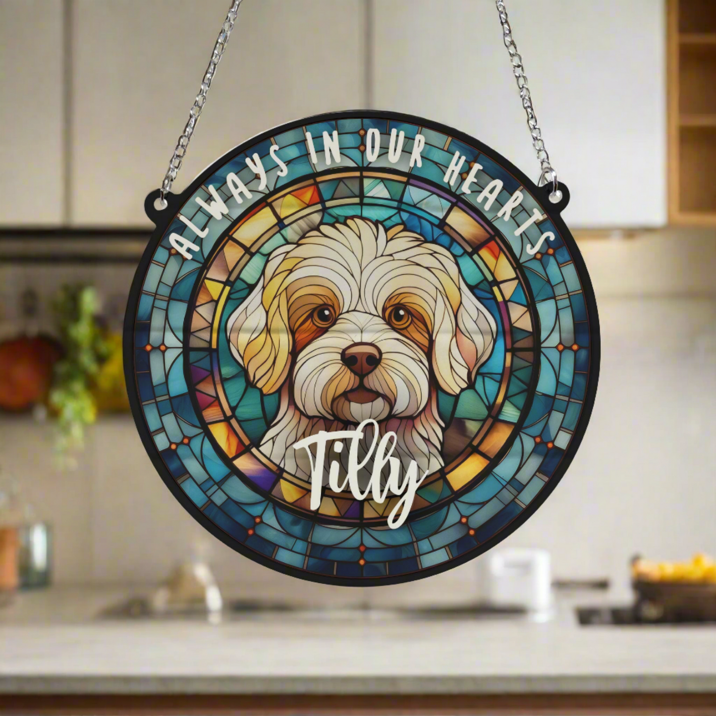 Bichon Frise Memorial Stained Glass Effect Suncatcher