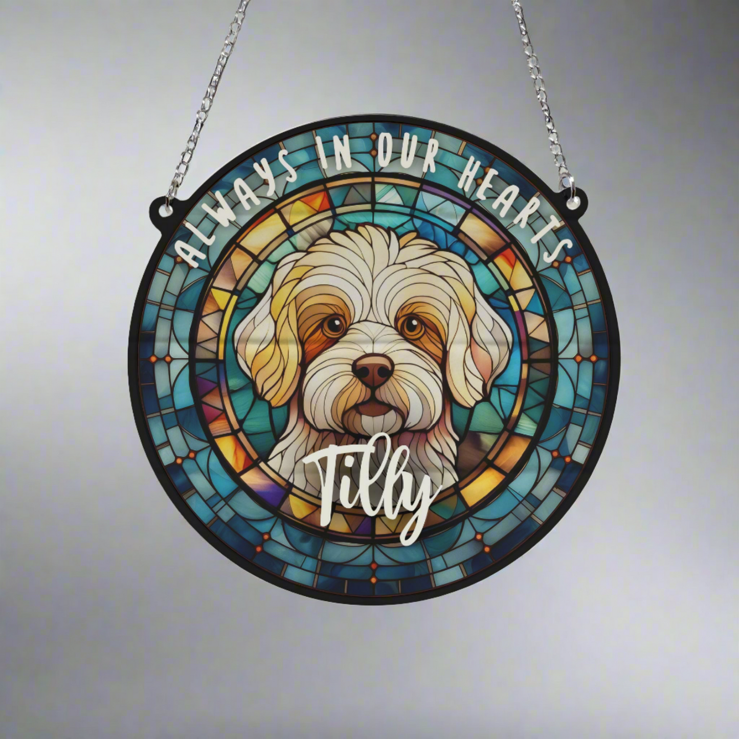 Bichon Frise Memorial Stained Glass Effect Suncatcher