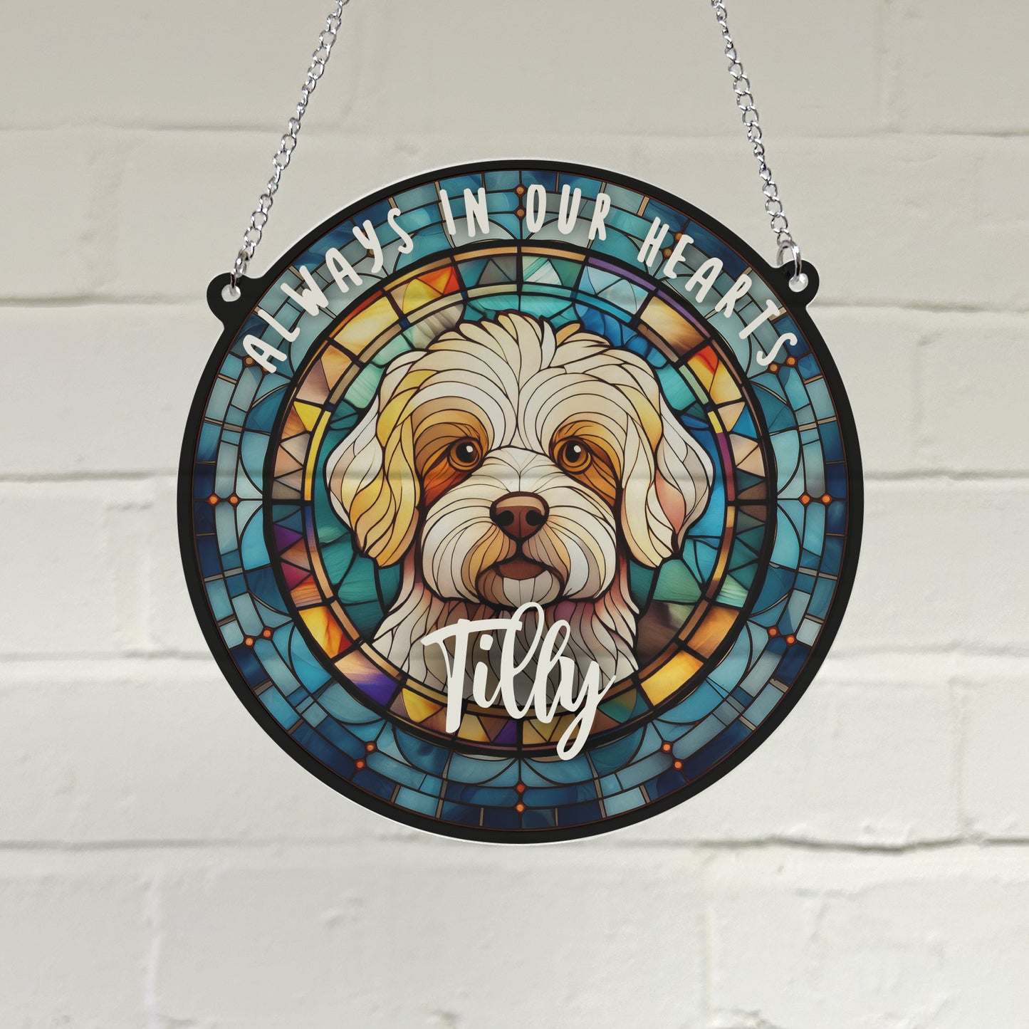 Bichon Frise Memorial Stained Glass Effect Suncatcher