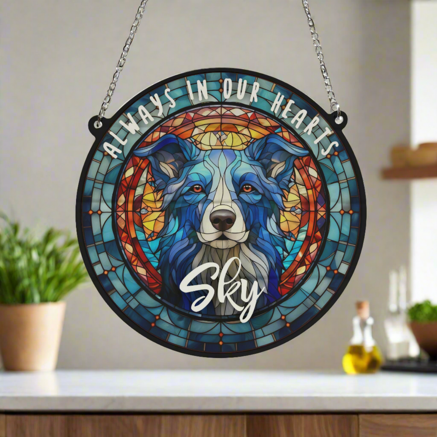 Border Collie Memorial Stained Glass Effect Suncatcher