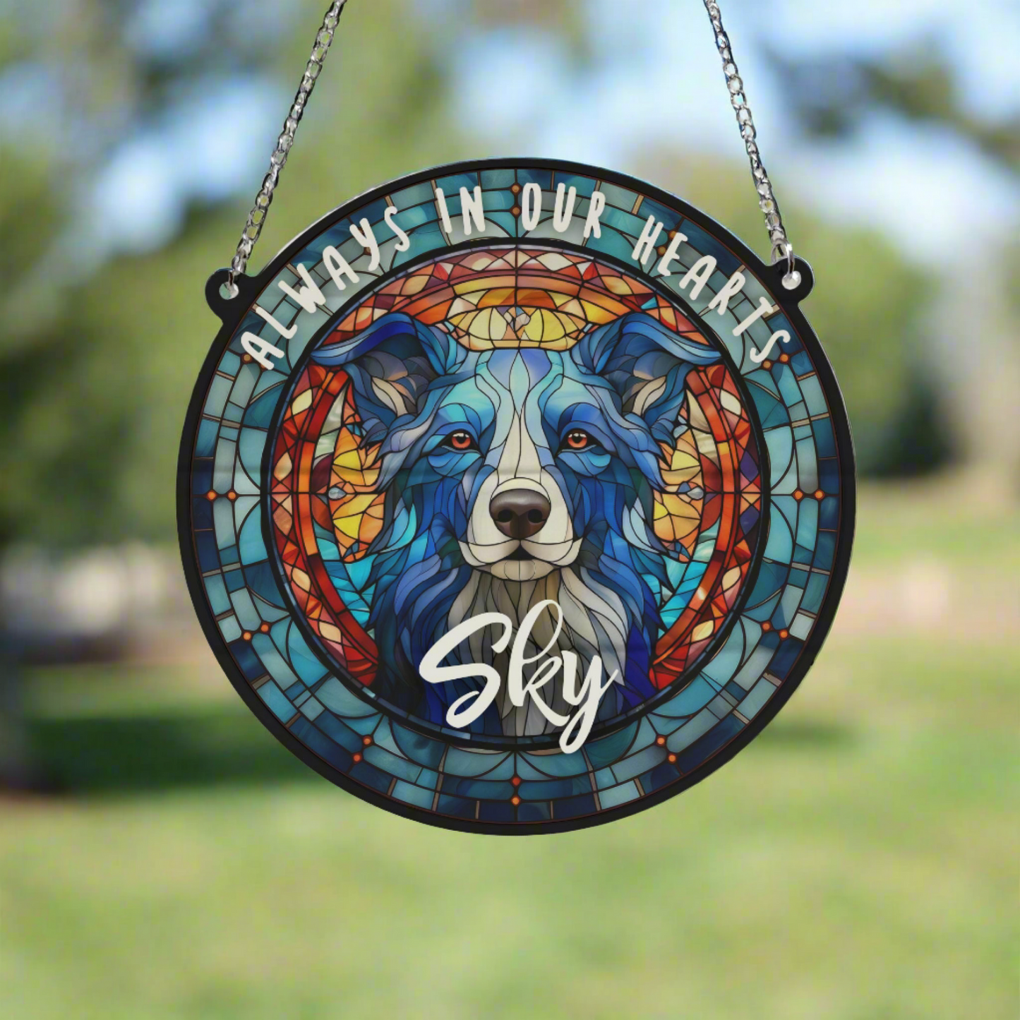 Border Collie Memorial Stained Glass Effect Suncatcher