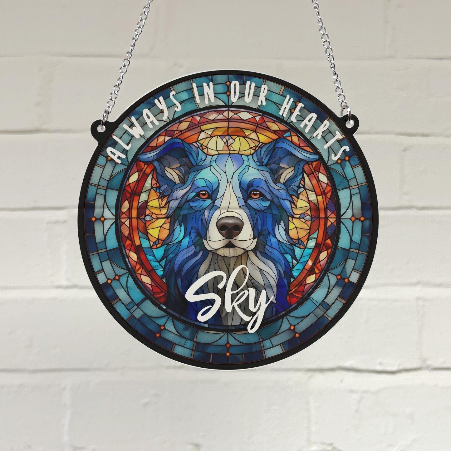 Border Collie Memorial Stained Glass Effect Suncatcher