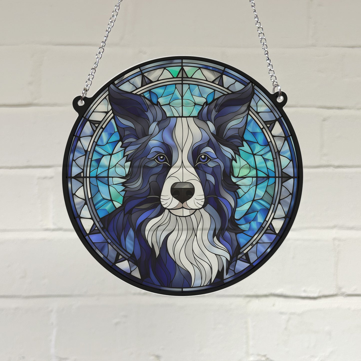 Border Collie Long Haired Stained Glass Effect Suncatcher