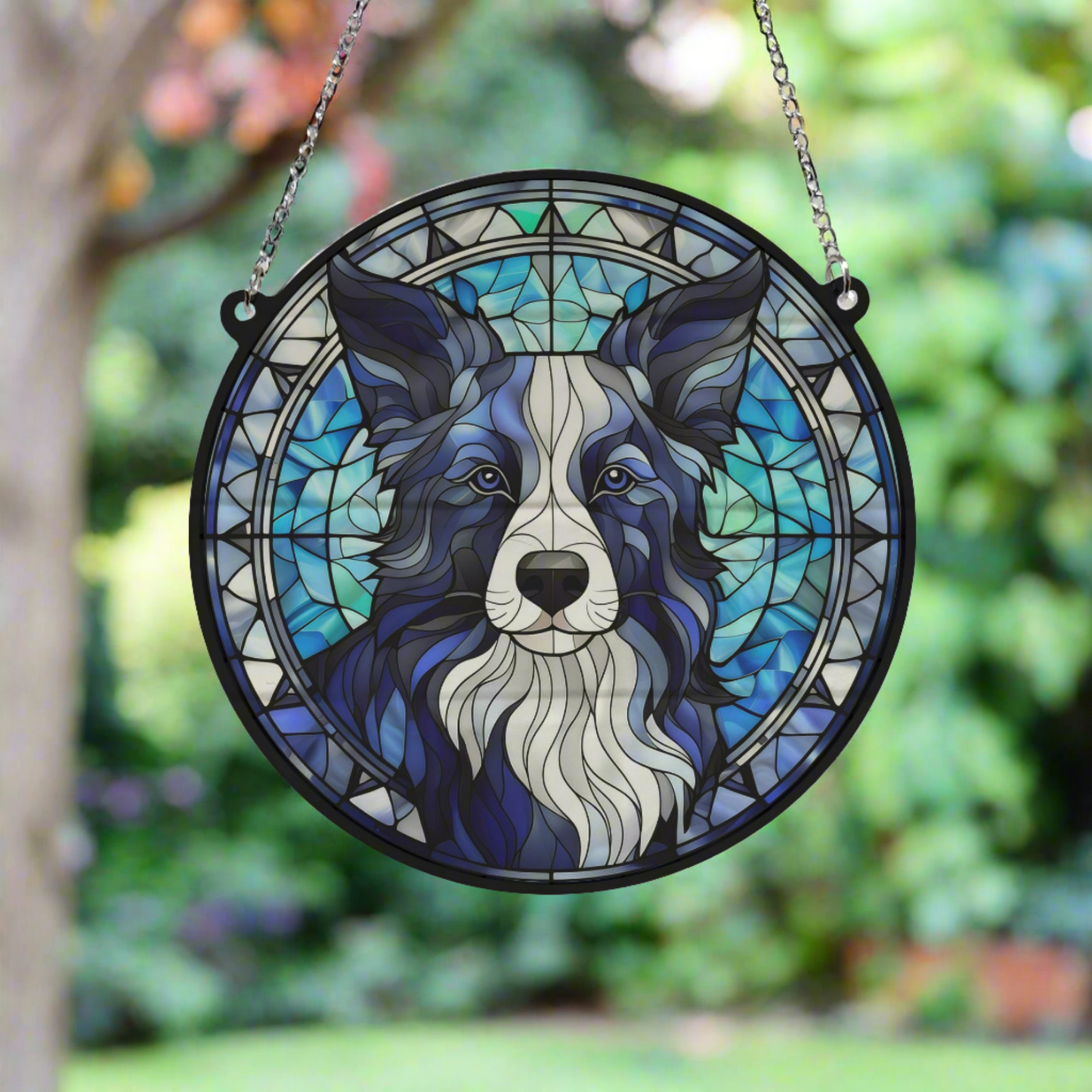 Border Collie Long Haired Stained Glass Effect Suncatcher