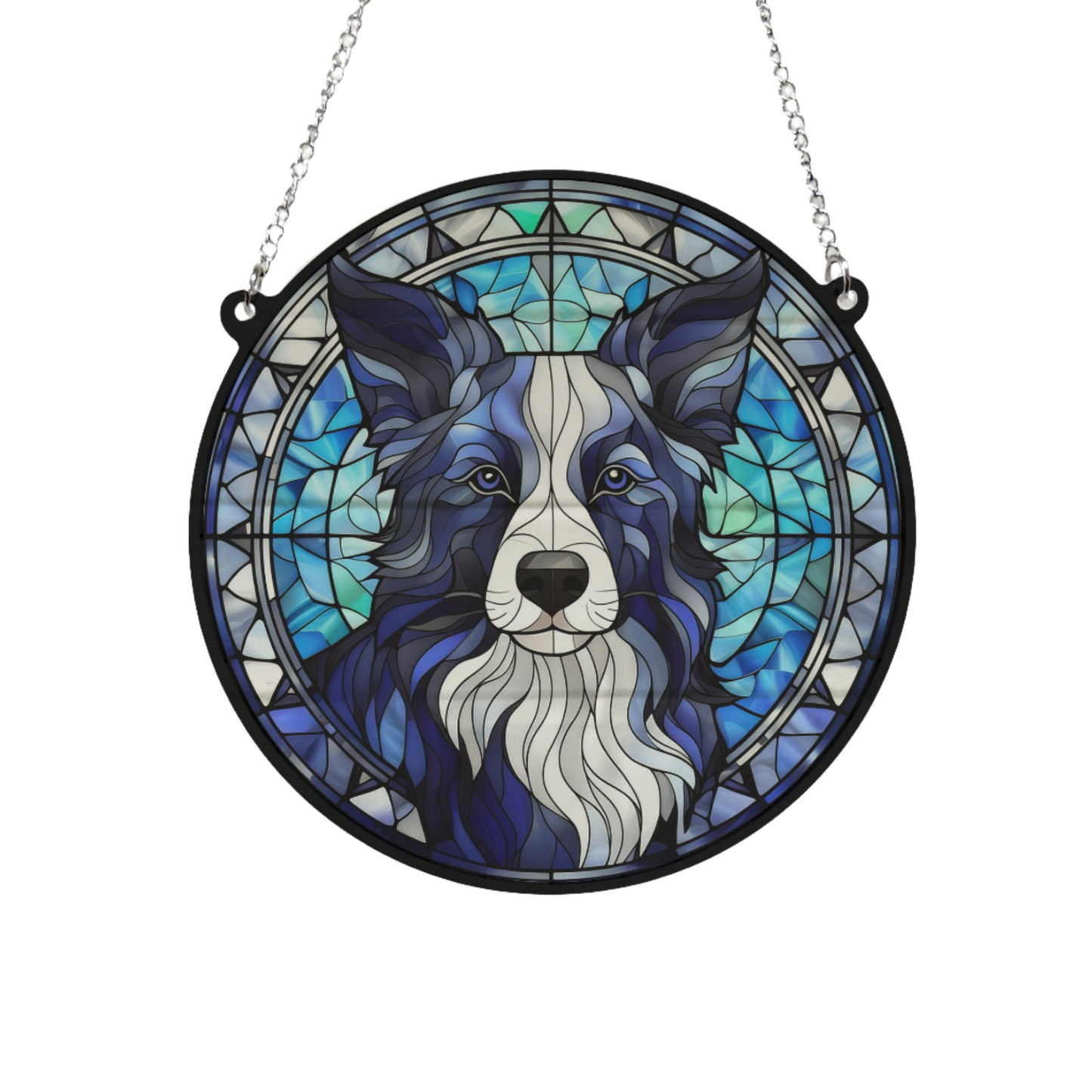 Border Collie Long Haired Stained Glass Effect Suncatcher