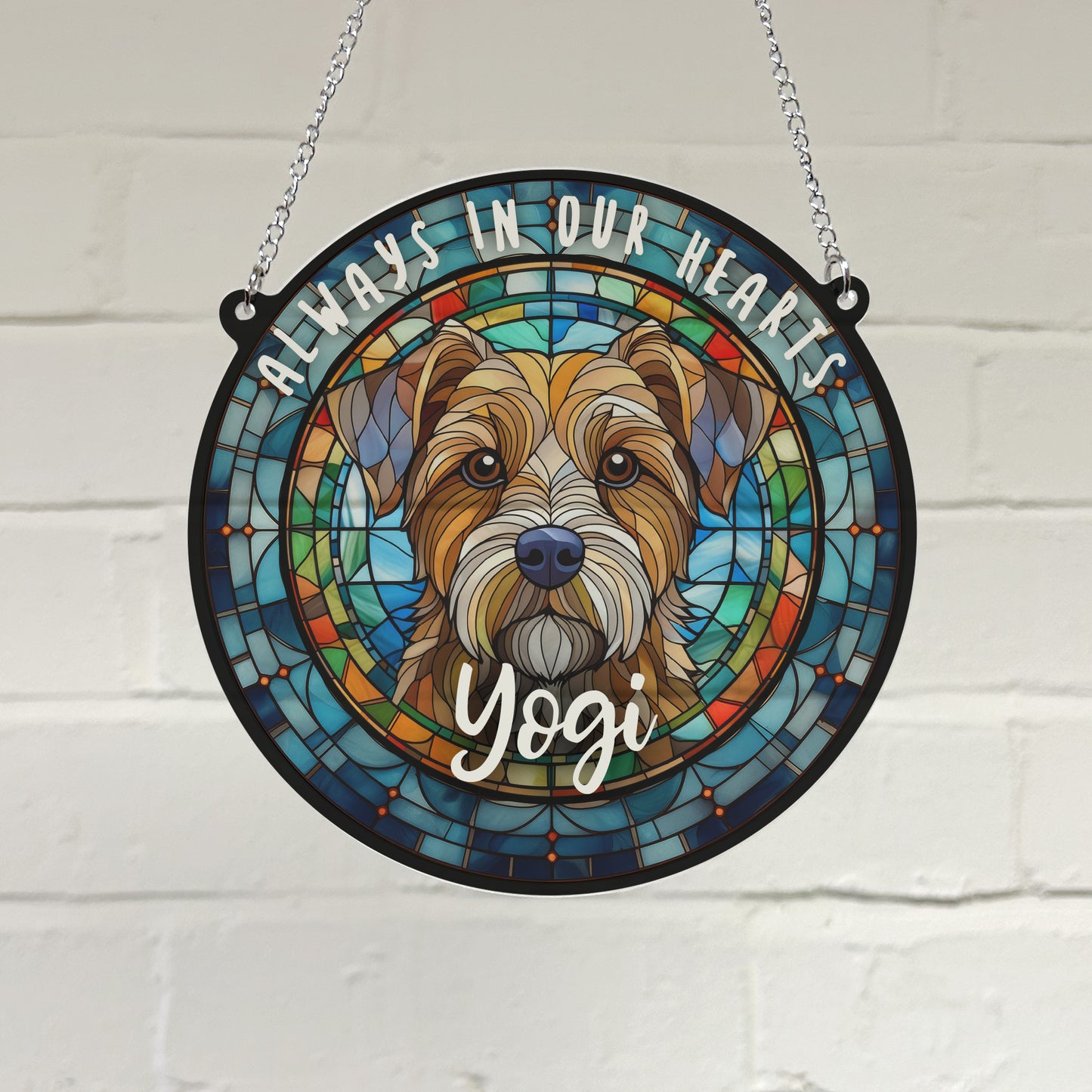 Border Terrier Memorial Stained Glass Effect Suncatcher