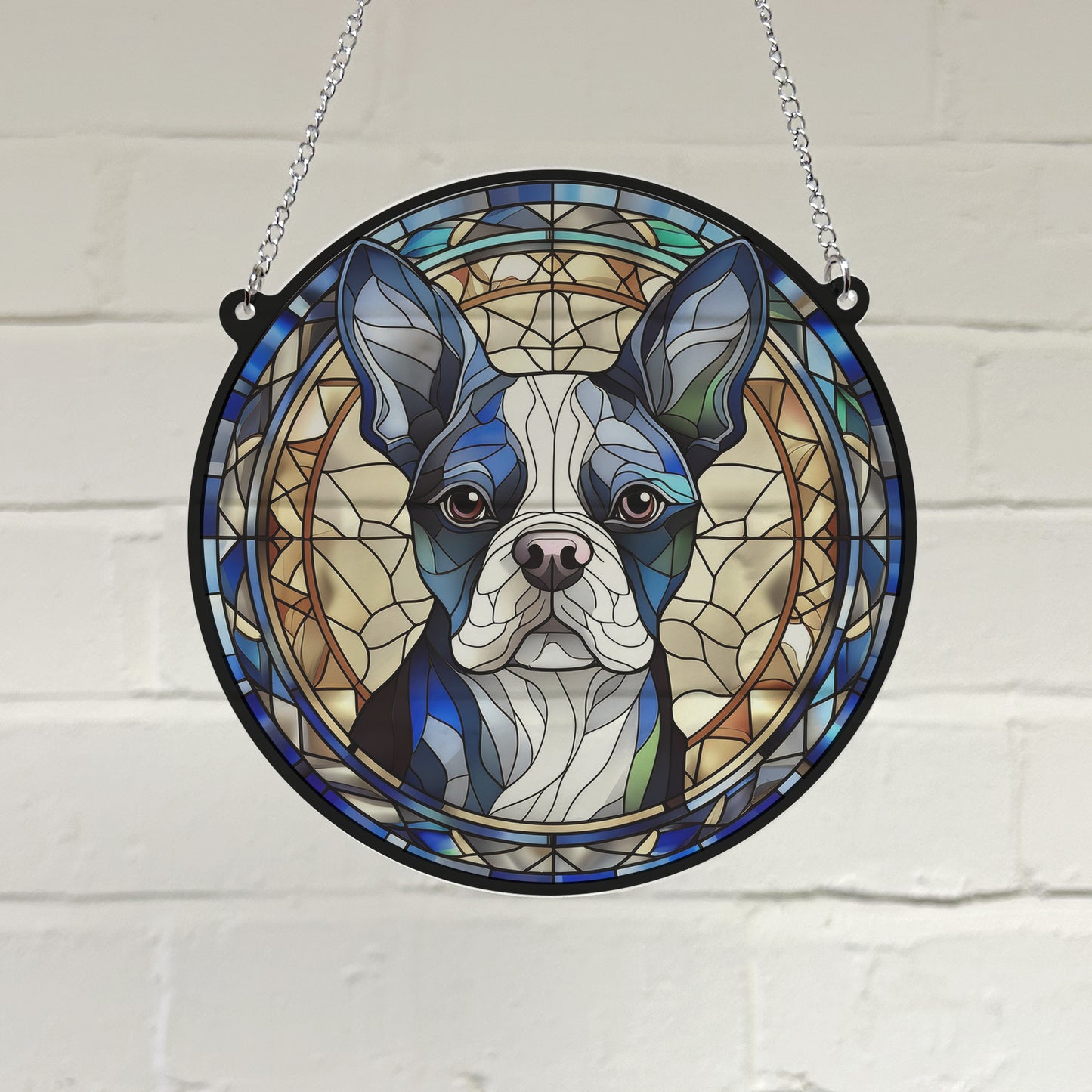 Boston Terrier Stained Glass Effect Suncatcher