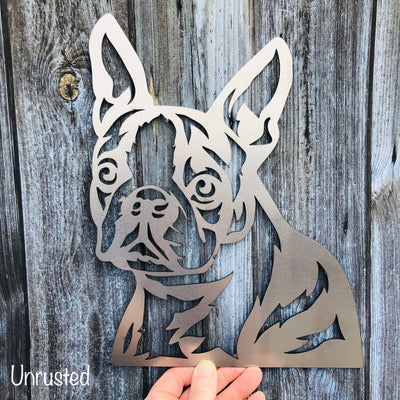 Boston Terrier - Rustic Rusted Pet Garden Sculpture - Solid Steel