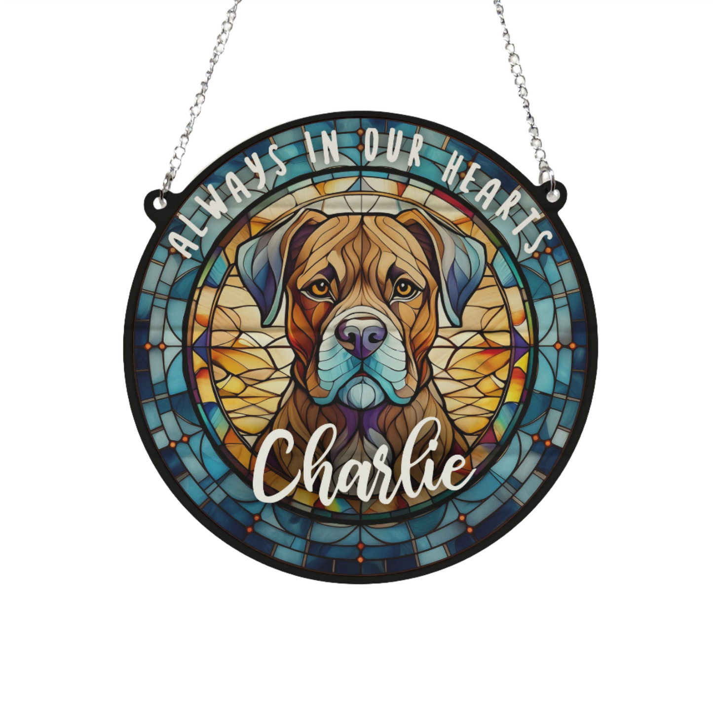 Boxer Brindle Memorial Stained Glass Effect Suncatcher