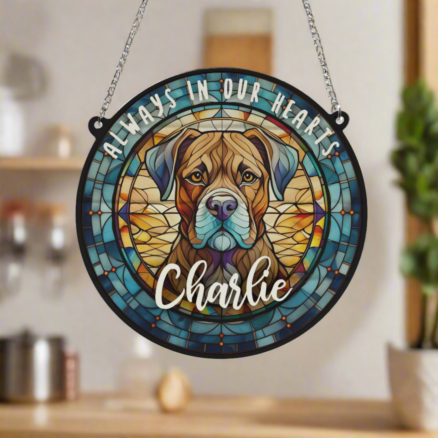 Boxer Brindle Memorial Stained Glass Effect Suncatcher