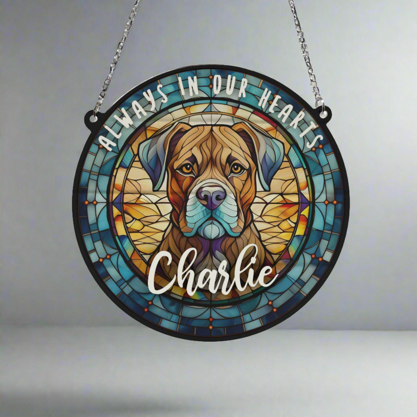 Boxer Brindle Memorial Stained Glass Effect Suncatcher