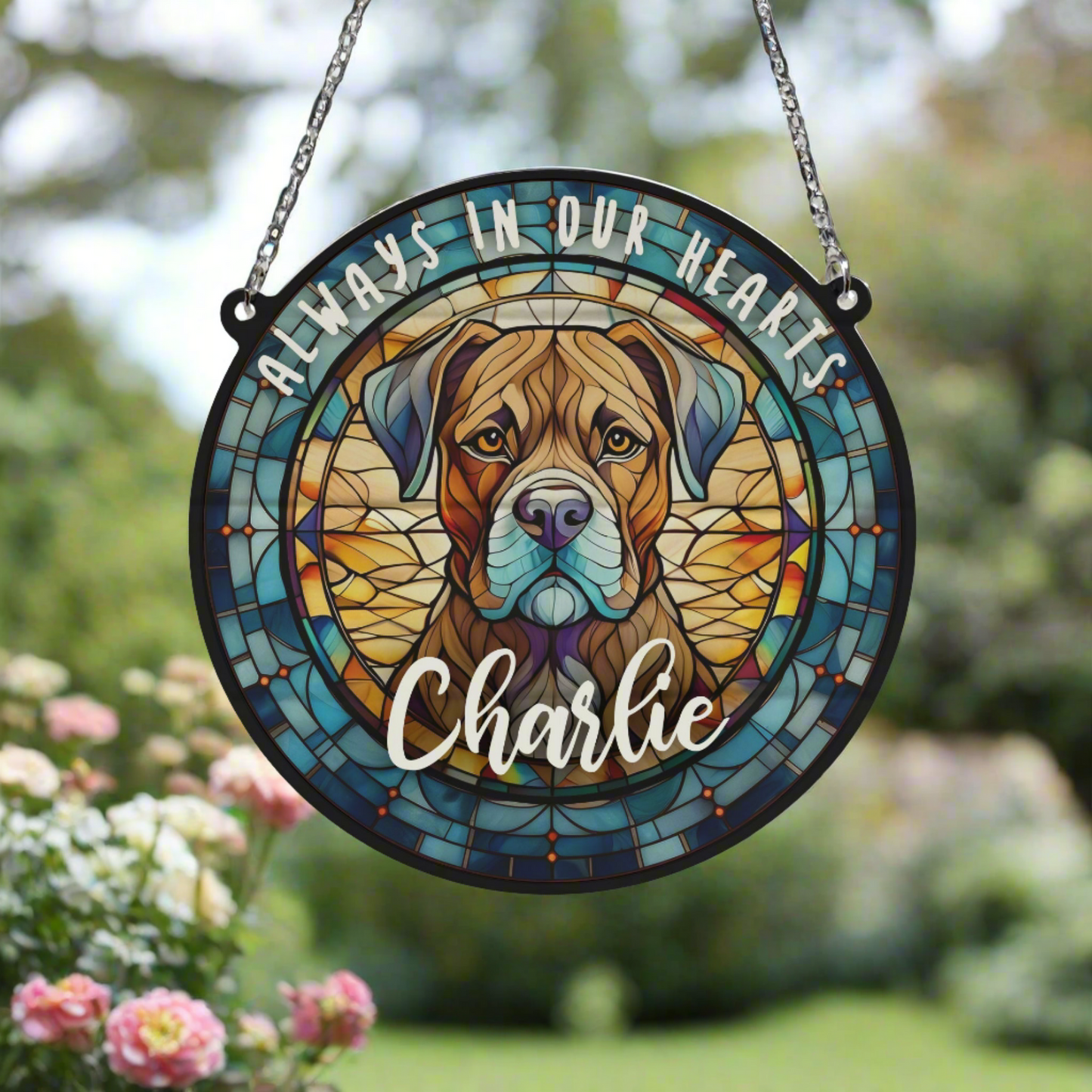 Boxer Brindle Memorial Stained Glass Effect Suncatcher