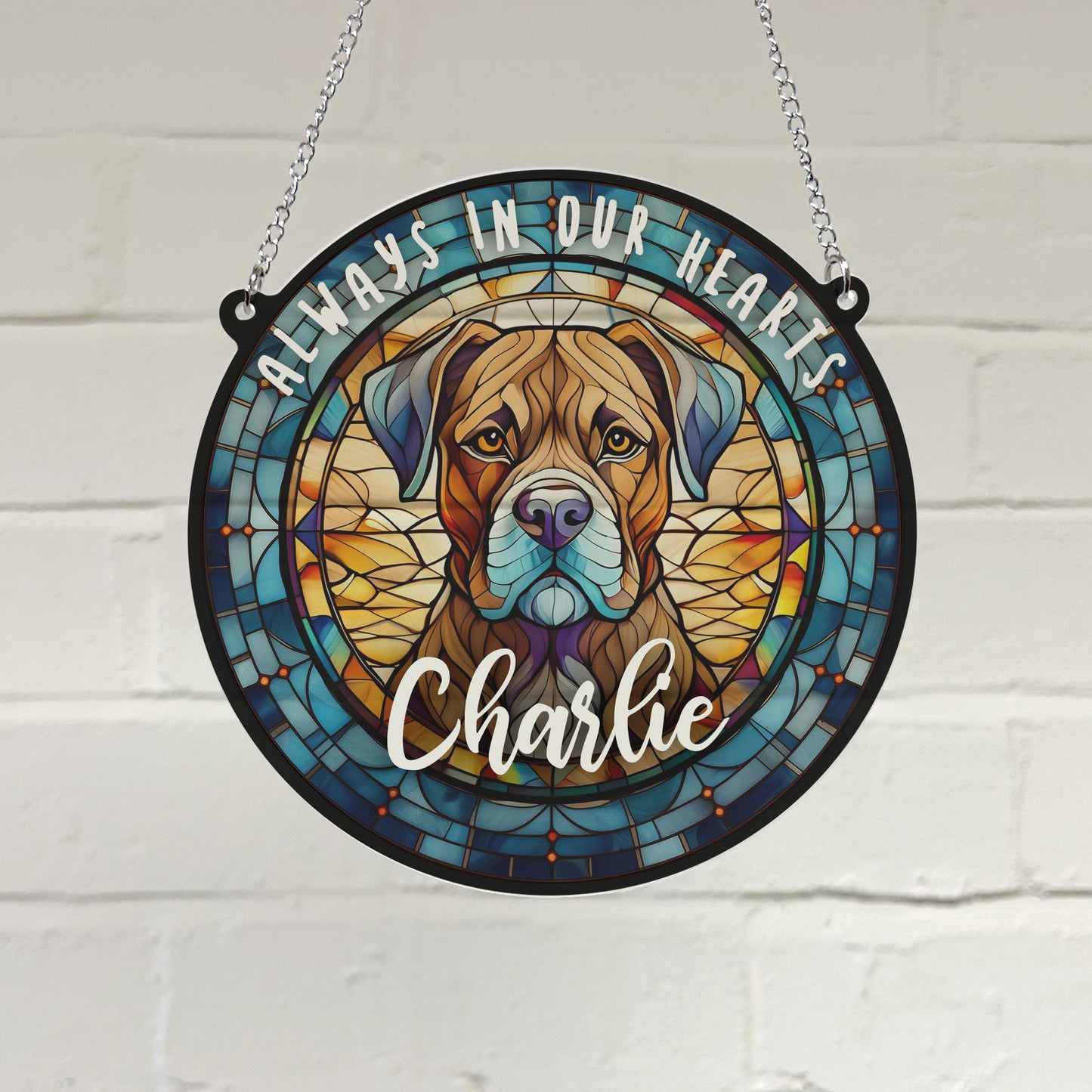 Boxer Brindle Memorial Stained Glass Effect Suncatcher