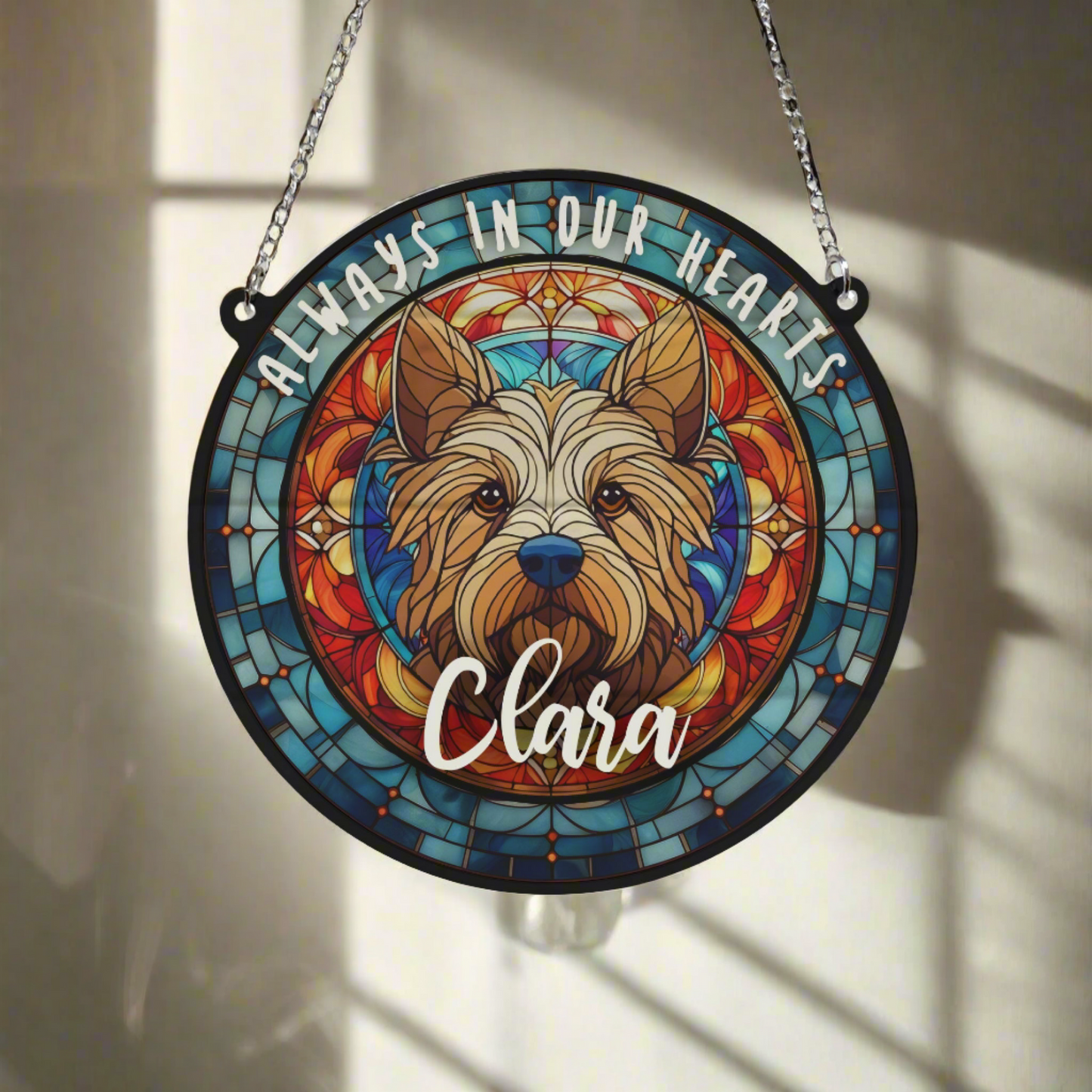 Cairn Terrier Memorial Stained Glass Effect Suncatcher