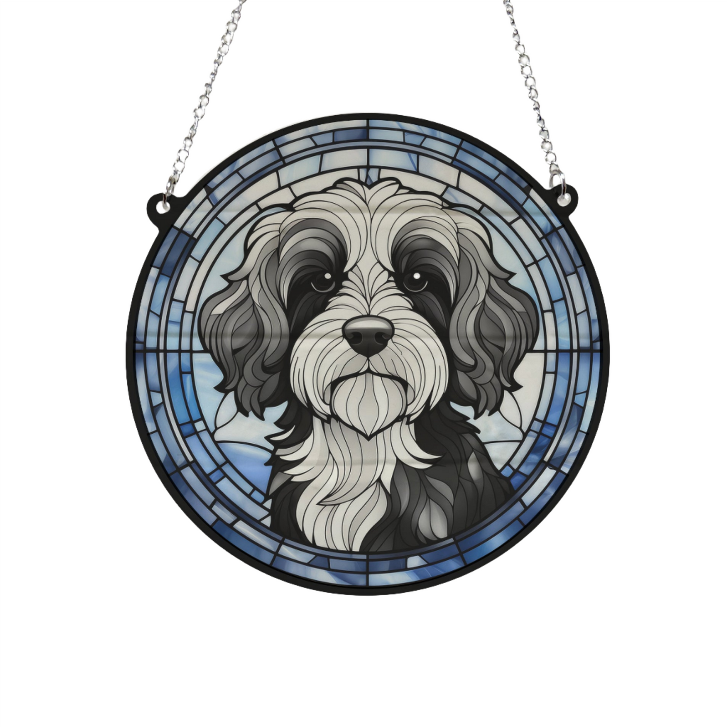 Cavapoo Black & White Stained Glass Effect Suncatcher