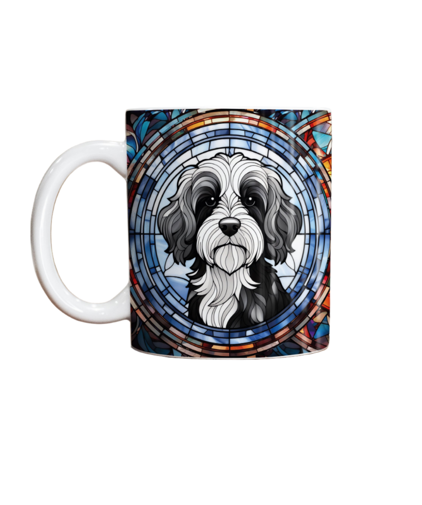 Cavapoo Black & White Suncatcher Artwork Ceramic Mug