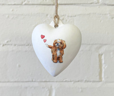 Cavapoo Red & White Ceramic Heart Bauble